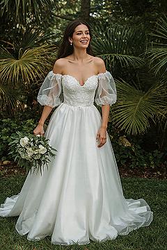 Joyful Nature-Inspired Bridal Gown with Puff Sleeves