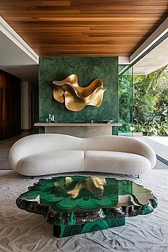 Modern Malachite: Luxury Emerald Green Living Room Design