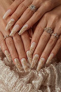 Glamorous 3D Gold Nail Art: Unique French Designs