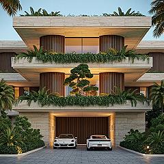 Luxury 2 Floor Mansion: Tropical Landscape & Modern Exterior Design