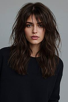 Effortless Long Layered Hair with Wispy Bangs