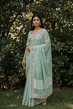 Modern Mint Green Saree: Chic Indian Wedding Guest Outfits