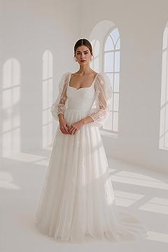 Timeless Elegance: Modest Square Neck A-Line Wedding Dress
