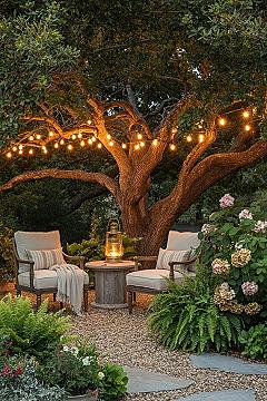 Garden Oasis Backyard: Cozy Seating Under a Tree for Relaxation