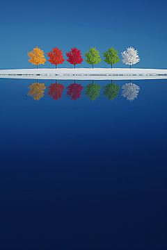 Dreamy Art: Colorful Trees Reflected in Serene Water