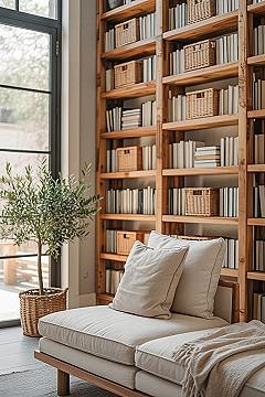Modern Rustic Library: Cozy Living Room Shelf Design Ideas