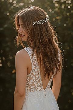 Romantic Half-Up Wedding Hair with Delicate Florals