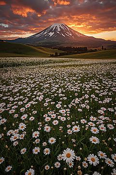 Daisy Field Sunset: Inspired HD Aesthetic Wallpaper for Spring