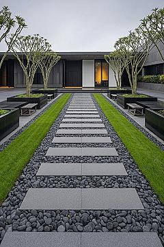 Modern Minimalist Front Yard Landscaping with Rocks & Clean Lines