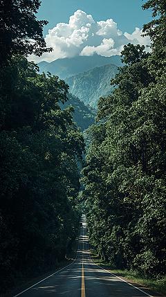 Lush Green Mountain Road: Epic Forest iPhone Wallpaper