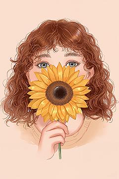 Cute Sunflower & Girl Art: Cheerful Aesthetic Wallpaper