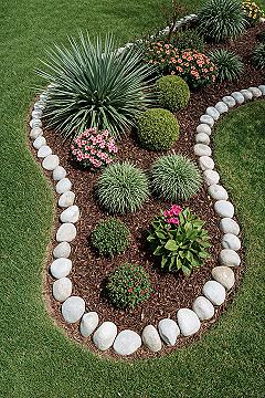 Elegant River Rock Flower Beds: Front Yard Landscaping Style