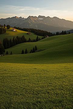 Alps Serenity: Rolling Green Mountains and Countryside Homes