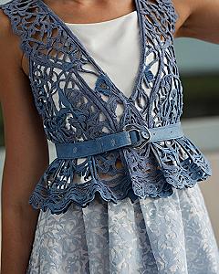 Layering Blue Crochet Vests Over Simple Linens