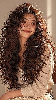 Embracing Voluminous Curls with Soft Curtain Bangs