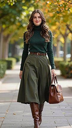 Pairing a Turtleneck Sweater with a Pleated Skirt