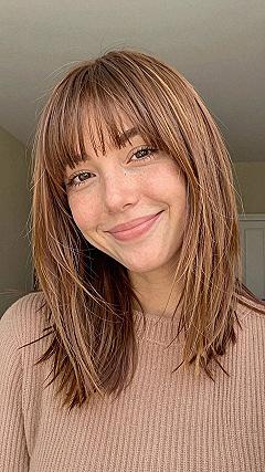 Shoulder Length Auburn Hair With Straight Fringe