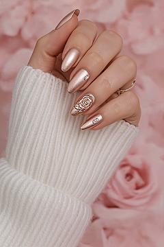Korean Nails 2026: Rose Gold Floral Bridal Nails