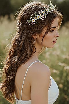 Dream Boho Bride Hair: Half-Up Style with Flower Crown