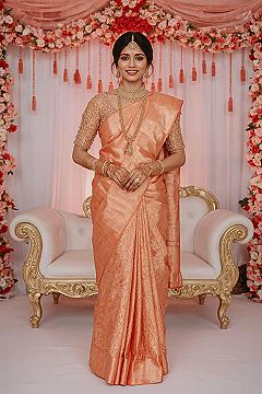 Peach & Gold Pattu Saree: The Ultimate Bridal Engagement Dream