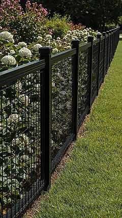 Modern Black Wire Fencing: Elegant Backyard Landscaping