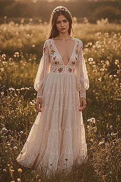 Boho Fairytale Vibes: Floral Embroidery Wedding Gowns