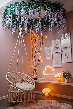 Whimsical Girl Bedroom: Magical Pastel Room Design with Twinkling Lights