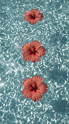 Aesthetic Hibiscus Calm: Serene Flowers Floating Wallpaper