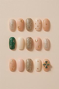 Emerald Green Cat Eye & Gold Press On Nails: Fairy Style