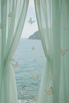 Ethereal Green Butterflies & Ocean Dreams Wallpaper