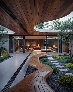 Modern Curved House: Seamless Indoor Outdoor Flow