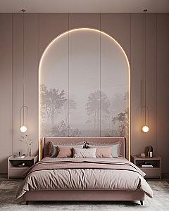 Vaulted Primary Bedroom: Modern Arch Wall Design & Country Club Aesthetic