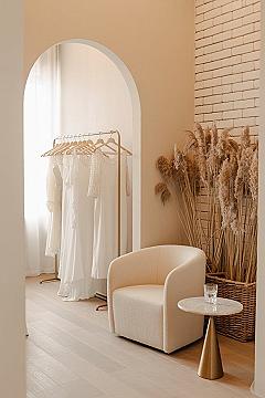 Aesthetic Bridal Boutique: Serene Shop Dressing Room for Wedding Day Prep