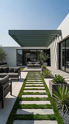 Modern Backyard Pergola: Aesthetic Outdoor Patio with Lush Grass