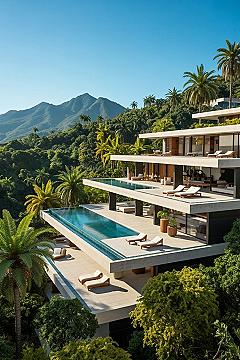 Luxury Mountain Villas: Tropical Landscaping & Terrace Paradise