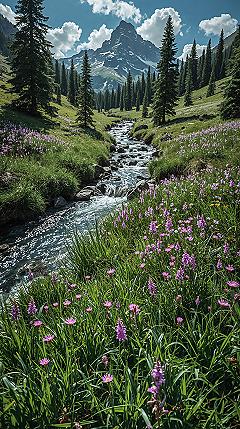 Alpine Valley Escape: Lush Meadows & Majestic Mountain Landscapes