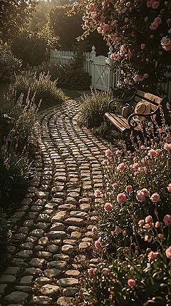 Romantic Cottage Garden: Golden Hour Beauty for Unwinding