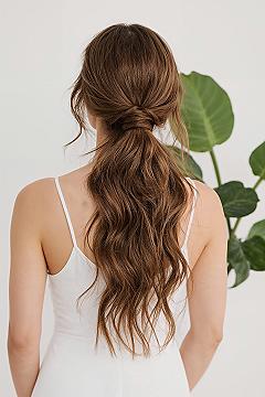 Romantic Low Ponytail: Chic Wedding Guest Hair Updo for Brunettes
