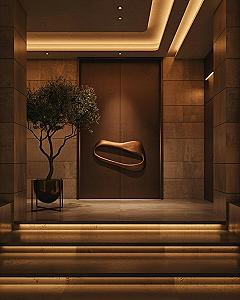 Luxury House Entrance: Opulent Design with Ambient Lighting