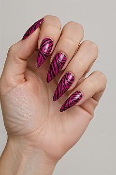 Bold Pink Zebra Print Stilettos: Fun Bright Nail Inspo