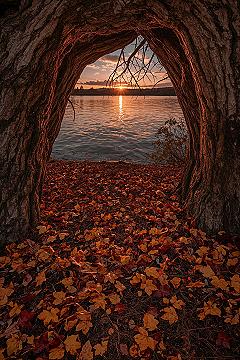 Autumn Lake Sunset: Fantasy Landscape & Scenery Wallpaper