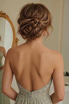 Romantic Messy Bun Hairstyles for Backless Dresses