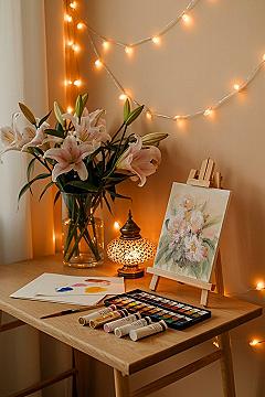Cozy Aesthetic Art Desk Setup for Dreamy Creative Nights
