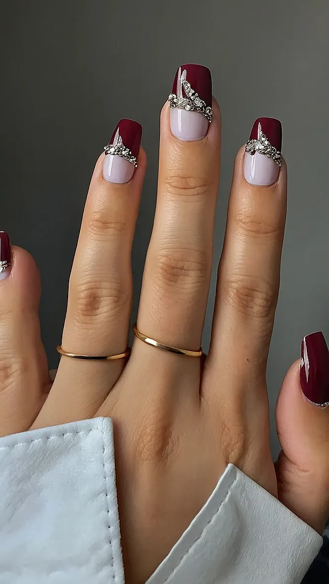 Burgundy Bliss:  Glamour Nails