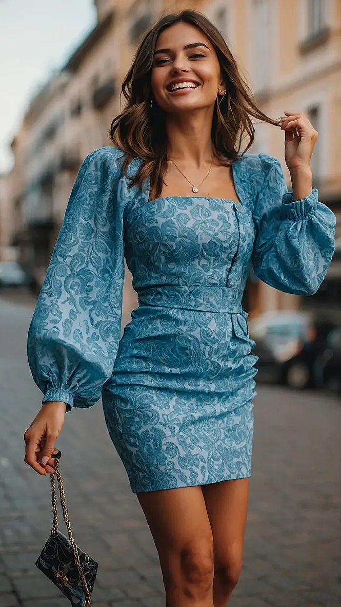 Puffy Sleeves and a Flirty Flair:  A Blue Floral Frock Fit For a Queen