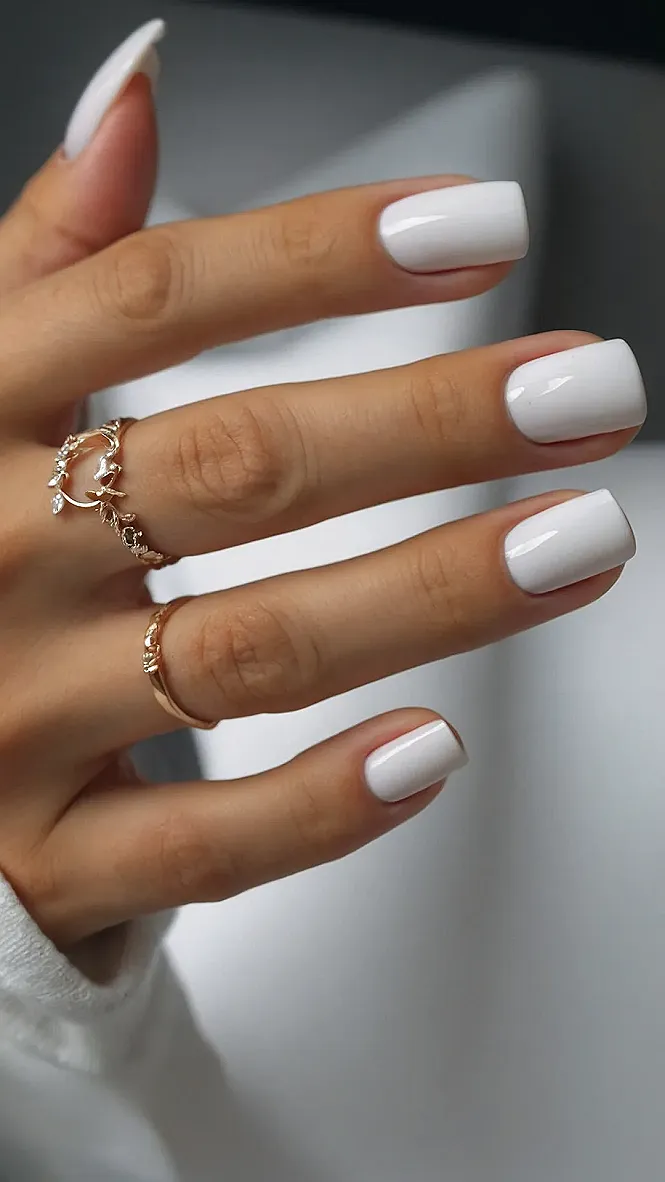 White Nails with a Touch of Gold