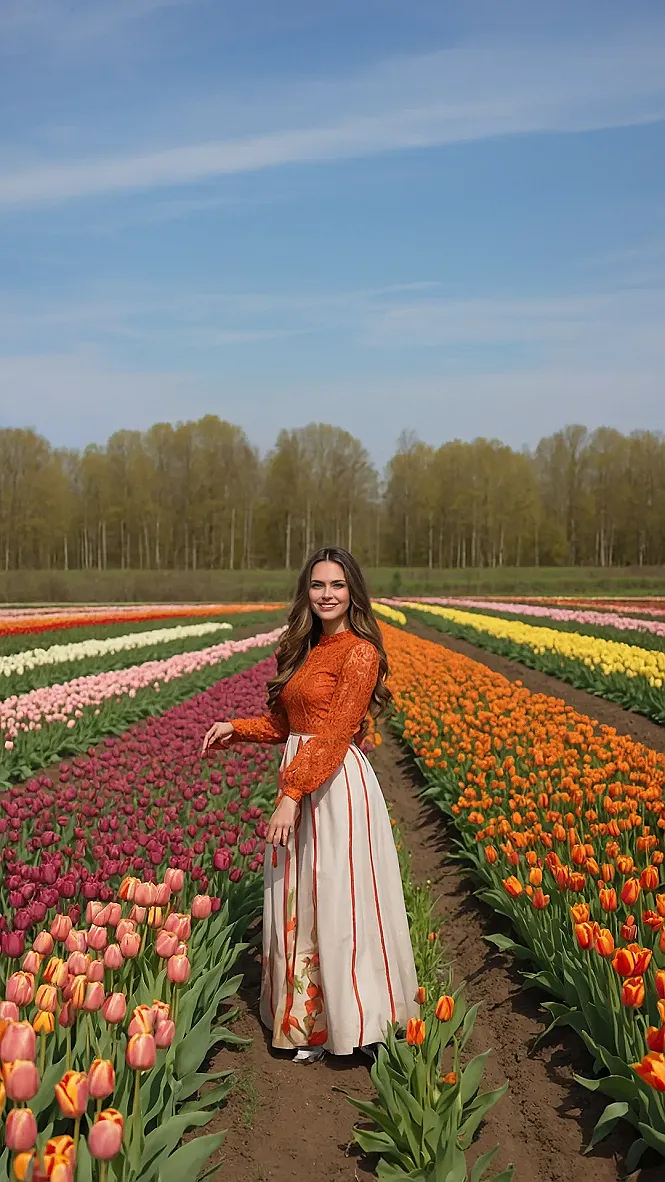 Dressed to Impress Among the Tulips