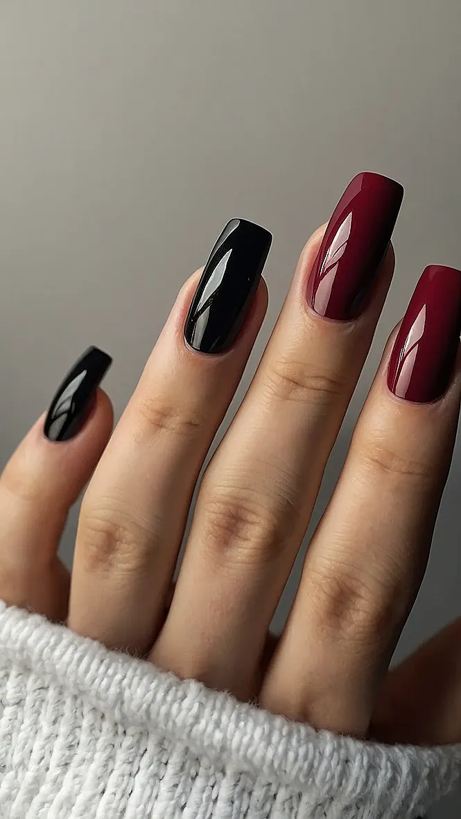 Gel Nails:  Red and Black,  It's a Classic!