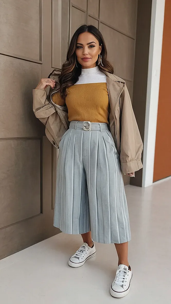 Chic & Casual:  Stripes, Sneakers, and a Touch of Mustard