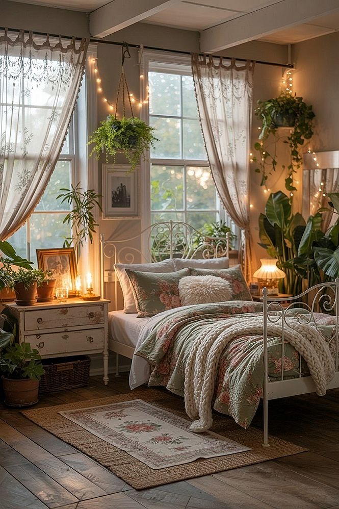 Dreamy Cottagecore Bedroom: Whimsical Decor & Lush Greenery